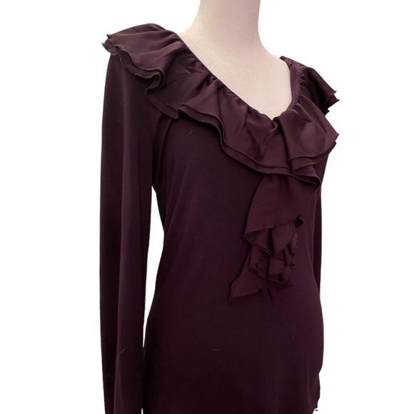 Lauren By Ralph Lauren. V-neckline Top With Ruffle Detail. Burgundy. Size Small - Picture 11 of 14